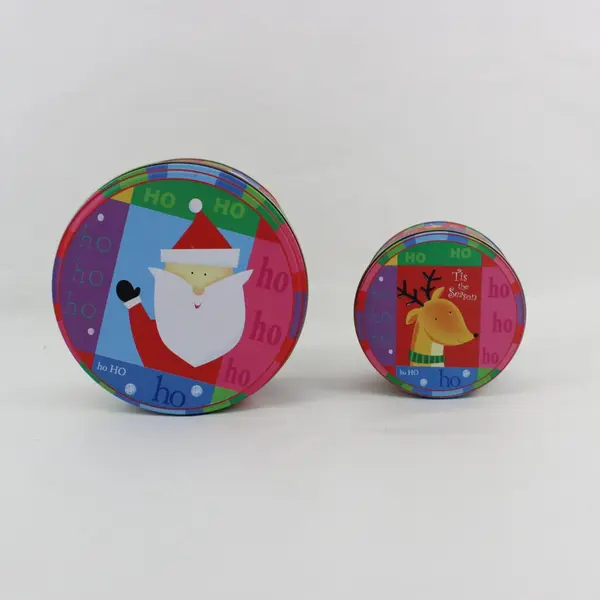 Two Lindy Bowman Christmas Nesting Tins Santa Reindeer Holiday Storage Decor