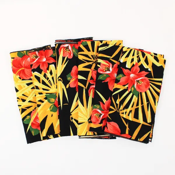 Black Tropical Floral Cloth Napkins Set of 6