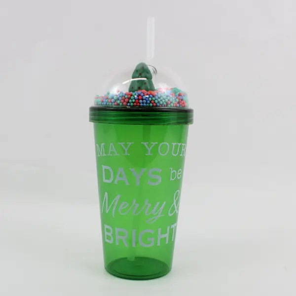  Christmas Tumbler Snow Globe Dome Lid Straw