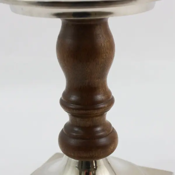 Pottery Barn Wood & Silver Pillar Candle Holder 8"