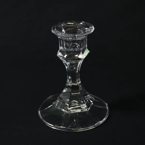 Libbey 2245 Clear Pressed Glass Paneled 4 in Taper Candlestick Holder