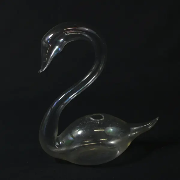 Hand Blown Clear Glass Swan Bud Vase 6.5 Inch