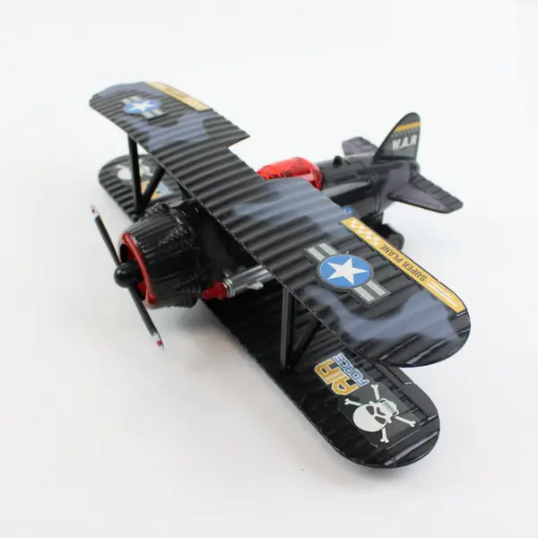 Military Biplane Toy Black Camouflage Skull Graphics Sound Effects