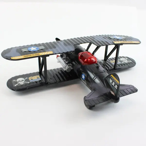 Military Biplane Toy Black Camouflage Skull Graphics Sound Effects