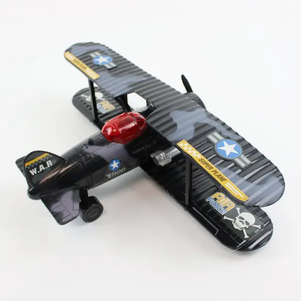 Military Biplane Toy Black Camouflage Skull Graphics Sound Effects