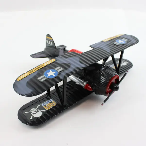 Military Biplane Toy Black Camouflage Skull Graphics Sound Effects