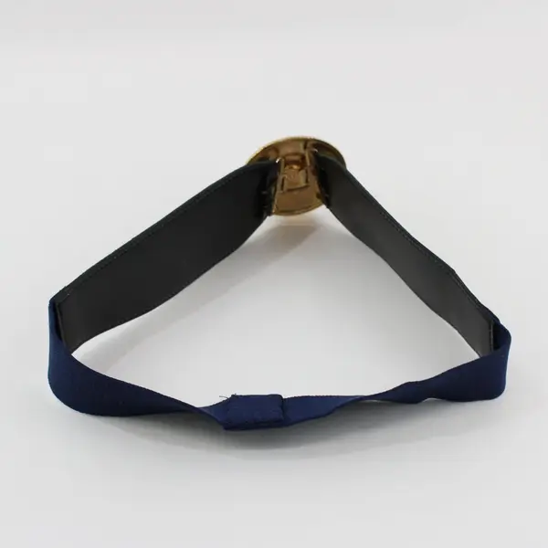 Navy Blue Gold Faux Snakeskin Stretch Statement Belt Round Ornate Buckle