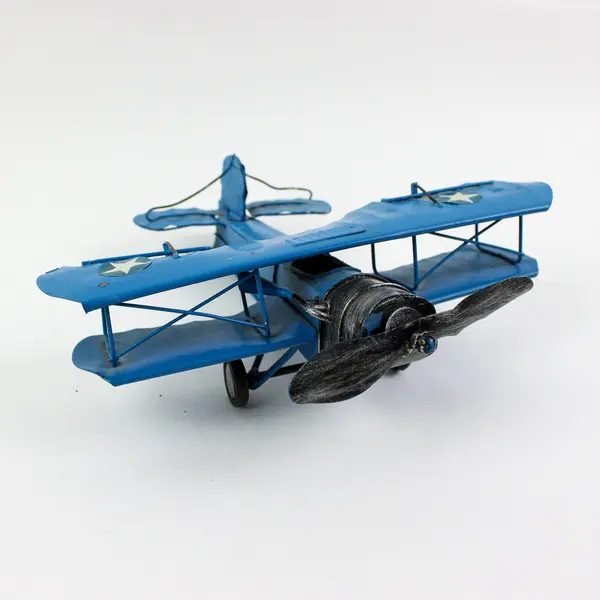 Blue Biplane Model Airplane Propeller Star Markings Desk Decor
