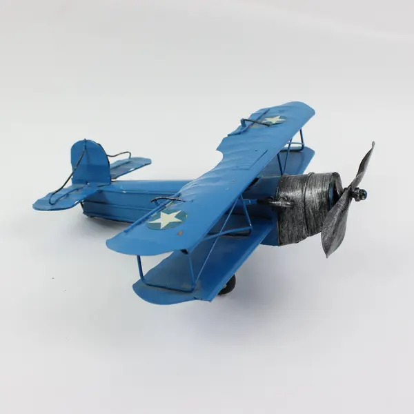 Blue Biplane Model Airplane Propeller Star Markings Desk Decor