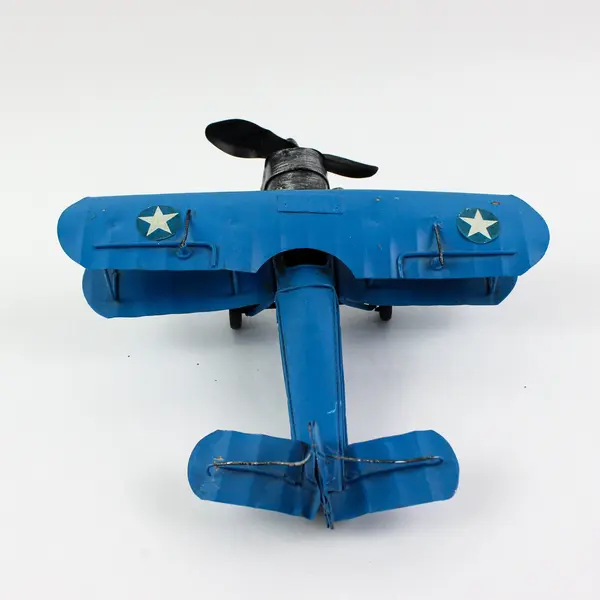 Blue Biplane Model Airplane Propeller Star Markings Desk Decor