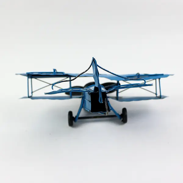 Blue Biplane Model Airplane Propeller Star Markings Desk Decor