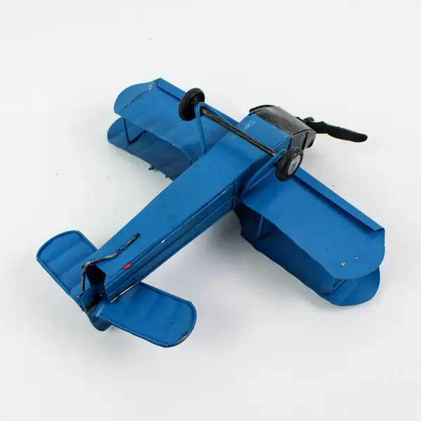 Blue Biplane Model Airplane Propeller Star Markings Desk Decor
