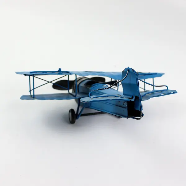 Blue Biplane Model Airplane Propeller Star Markings Desk Decor