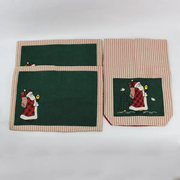 Christmas Santa Quilted Table Runner & Placemats 3 Pc Set Holiday Decor