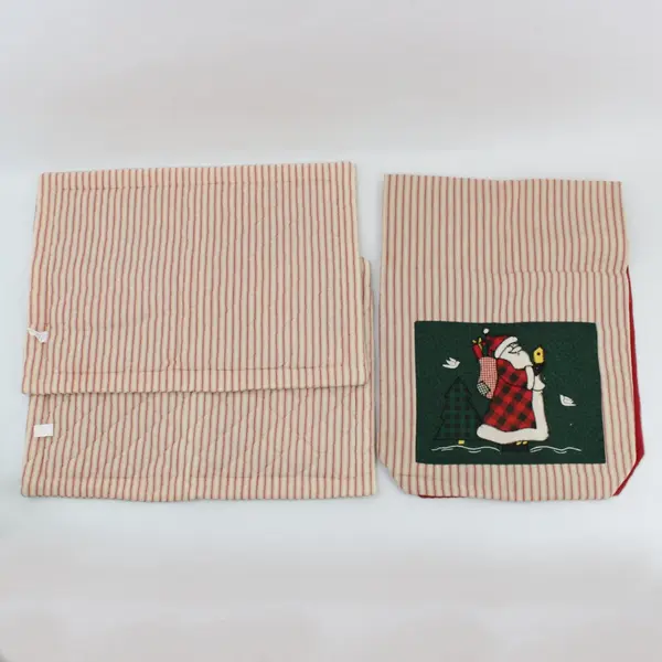 Christmas Santa Quilted Table Runner & Placemats 3 Pc Set Holiday Decor