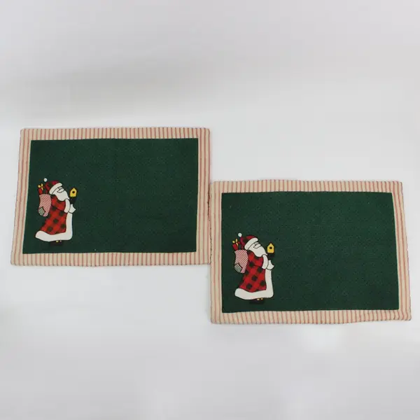 Christmas Santa Quilted Table Runner & Placemats 3 Pc Set Holiday Decor