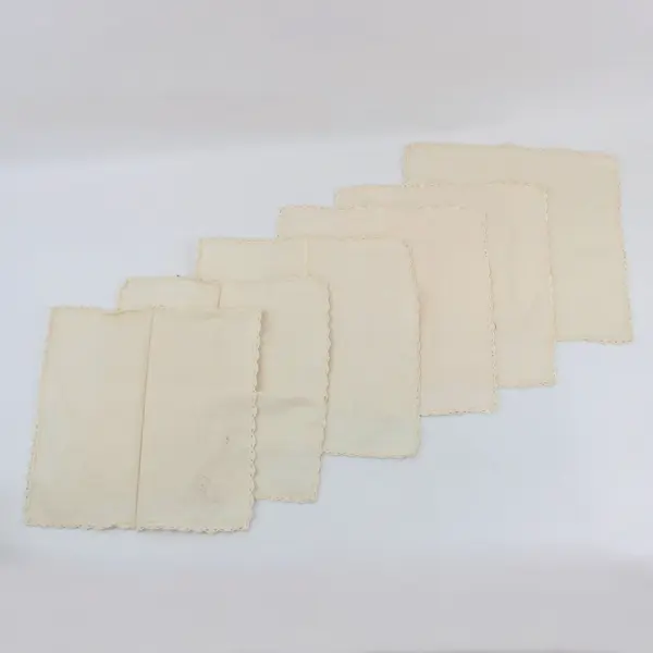 Set of 5 Vintage Beige Cloth Napkins Embroidered Flowers