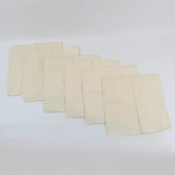 Set of 5 Vintage Beige Cloth Napkins Embroidered Flowers
