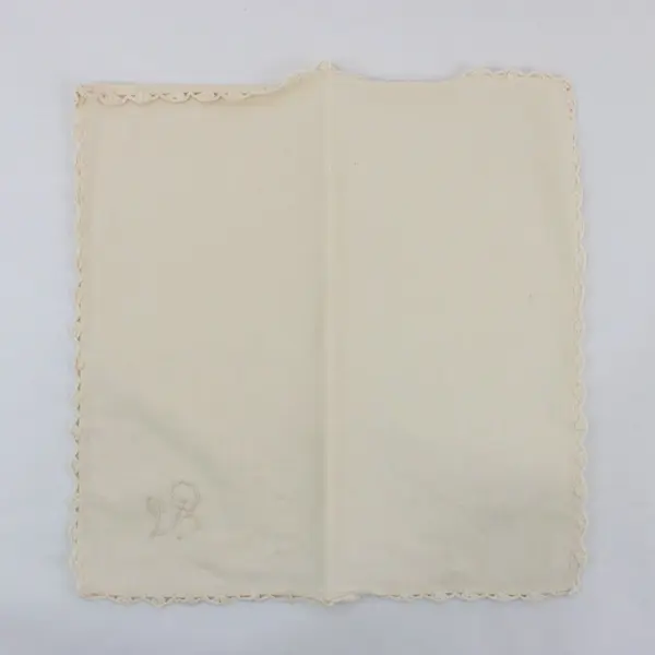 Set of 5 Vintage Beige Cloth Napkins Embroidered Flowers