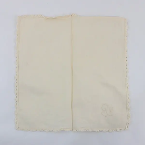 Set of 5 Vintage Beige Cloth Napkins Embroidered Flowers