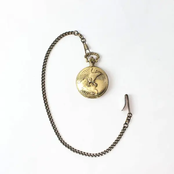 Watch-It Quartz Eagle Pocket Watch With Chain Gold Tone - New Battery