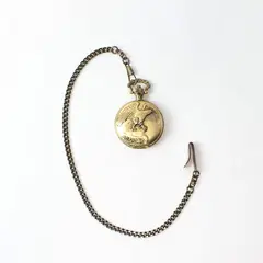 Watch-It Quartz Eagle Pocket Watch With Chain Gold Tone - New Battery
