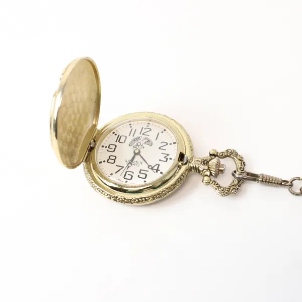 Watch-It Quartz Eagle Pocket Watch With Chain Gold Tone - New Battery