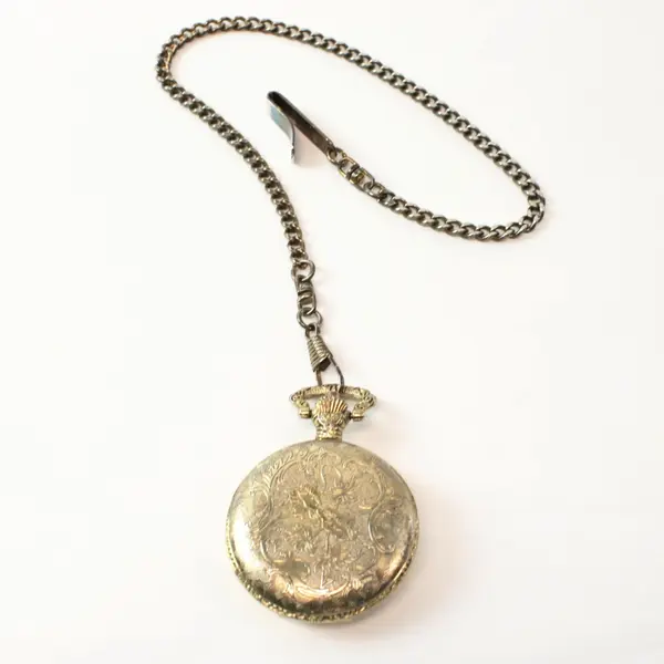Watch-It Quartz Eagle Pocket Watch With Chain Gold Tone - New Battery