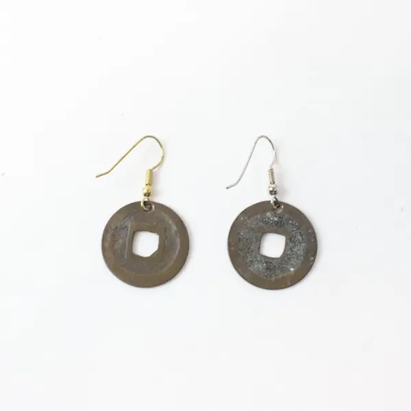 Unbranded Chinese Coin Dangle Earrings Metal 1.5 Inch
