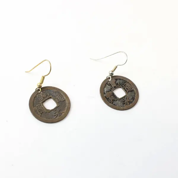 Unbranded Chinese Coin Dangle Earrings Metal 1.5 Inch