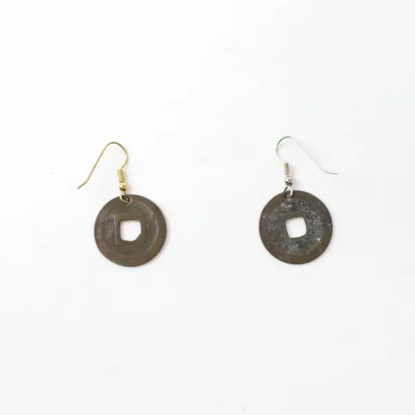 Unbranded Chinese Coin Dangle Earrings Metal 1.5 Inch