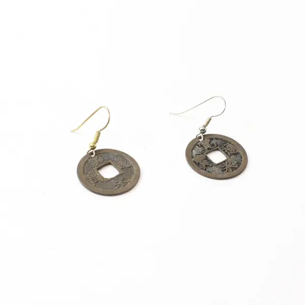 Unbranded Chinese Coin Dangle Earrings Metal 1.5 Inch