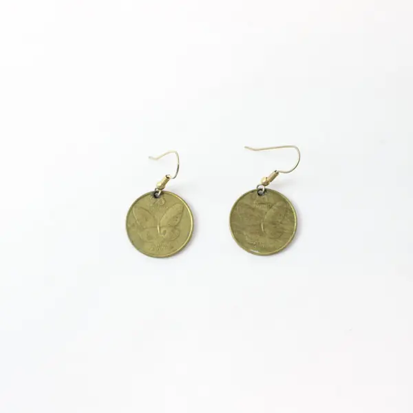 Philippines 25 Sentimos Butterfly Coin Dangle Earrings Pair