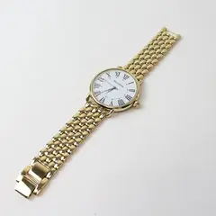 Bellezza Gold Tone Roman Numeral Wristwatch White Dial Bracelet New Battery