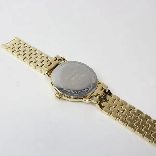Bellezza Gold Tone Roman Numeral Wristwatch White Dial Bracelet New Battery