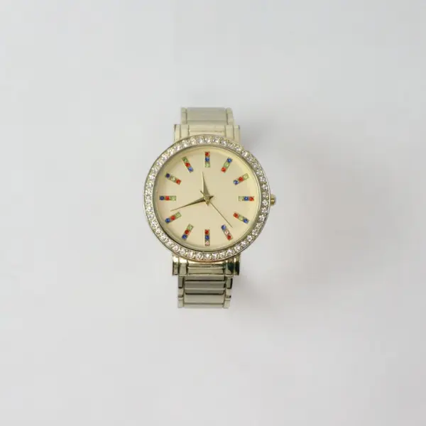 Accutime Women's Silver Tone Rhinestone Bezel Analog Bracelet Watch New Battery