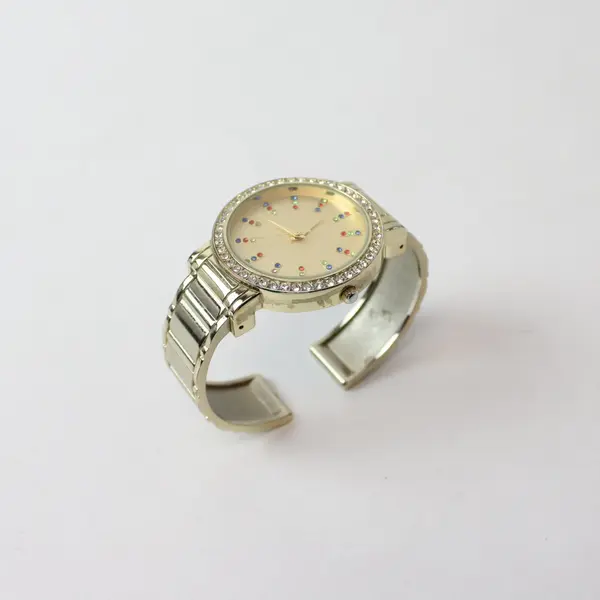Accutime Women's Silver Tone Rhinestone Bezel Analog Bracelet Watch New Battery