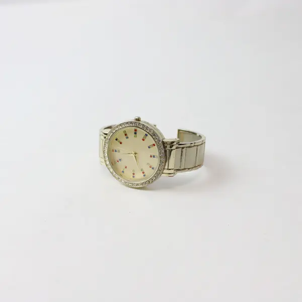 Accutime Women's Silver Tone Rhinestone Bezel Analog Bracelet Watch New Battery