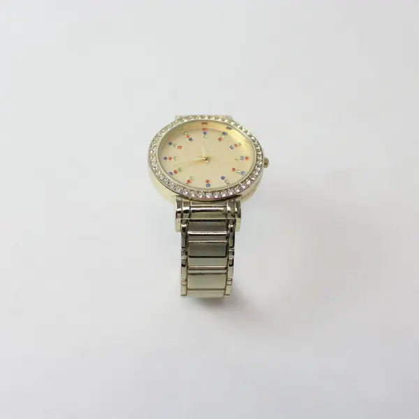 Accutime Women's Silver Tone Rhinestone Bezel Analog Bracelet Watch New Battery
