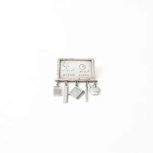 JJ Jonette Vintage Math Teacher Brooch Pin Equation Plaque Dangling Charms