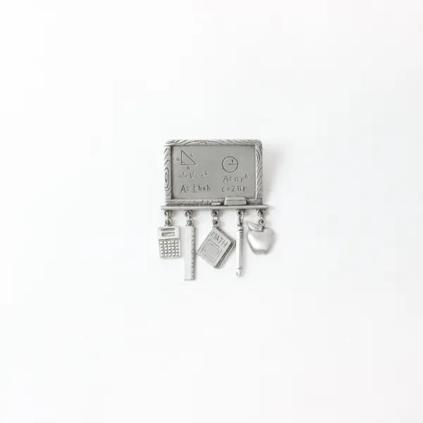 JJ Jonette Vintage Math Teacher Brooch Pin Equation Plaque Dangling Charms