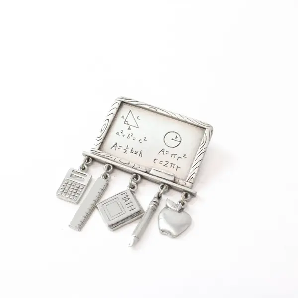 JJ Jonette Vintage Math Teacher Brooch Pin Equation Plaque Dangling Charms