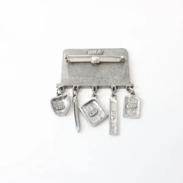 JJ Jonette Vintage Math Teacher Brooch Pin Equation Plaque Dangling Charms