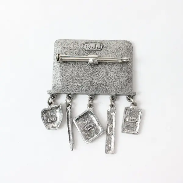 JJ Jonette Vintage Math Teacher Brooch Pin Equation Plaque Dangling Charms