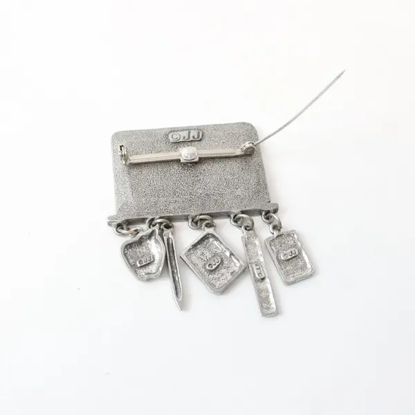 JJ Jonette Vintage Math Teacher Brooch Pin Equation Plaque Dangling Charms
