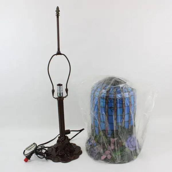 Tiffany-Style Stained Glass Table Lamp Dragonfly Floral Tall Shade