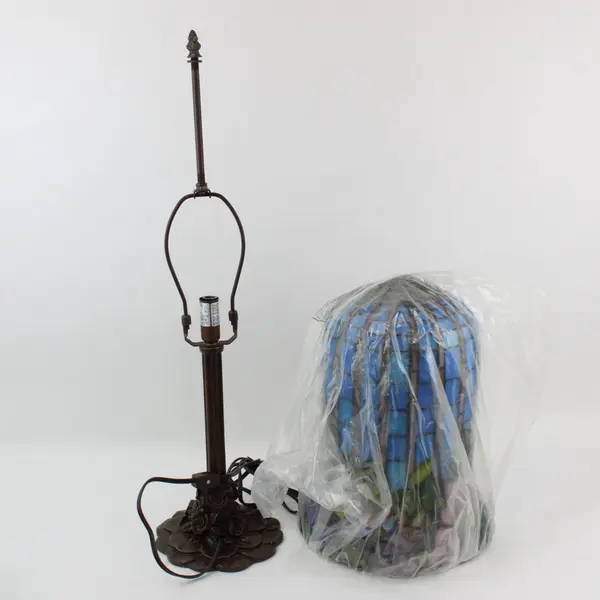 Tiffany-Style Stained Glass Table Lamp Dragonfly Floral Tall Shade