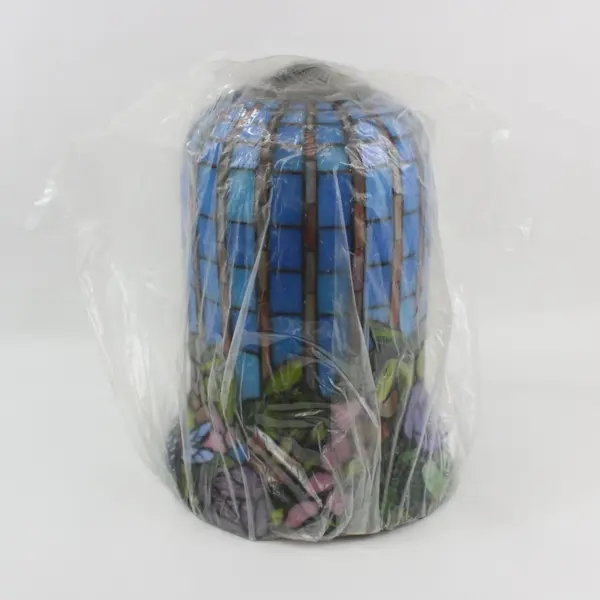 Tiffany-Style Stained Glass Table Lamp Dragonfly Floral Tall Shade
