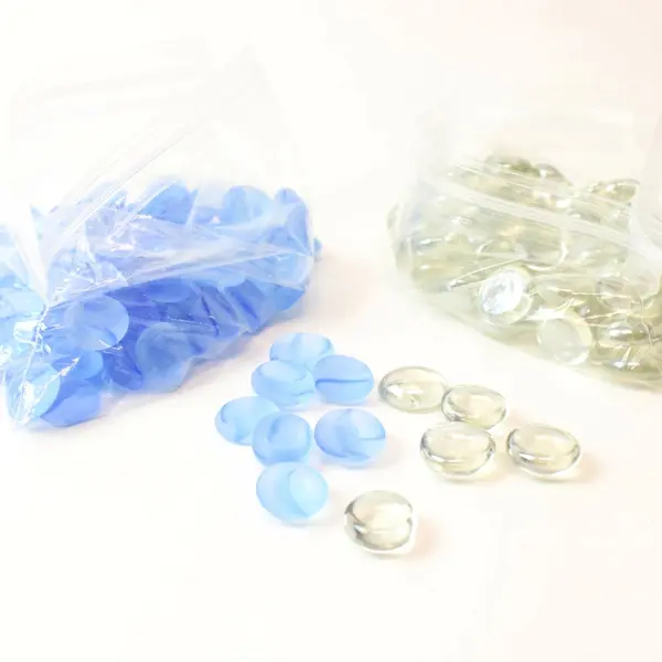 2 Bags Flat Glass Marbles Light Blue & Clear Vase Filler Craft 1.6 lb