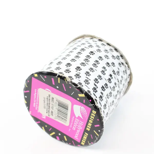 Hollywood Ribbon Paw Print Curling Spool Black White Craft Wrap Used